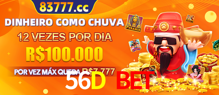 Banner do programa de recompensas Recomende para amigos do 56D BET, detalhando os bônus por convidar amigos, com prêmios que chegam a R$288.888.