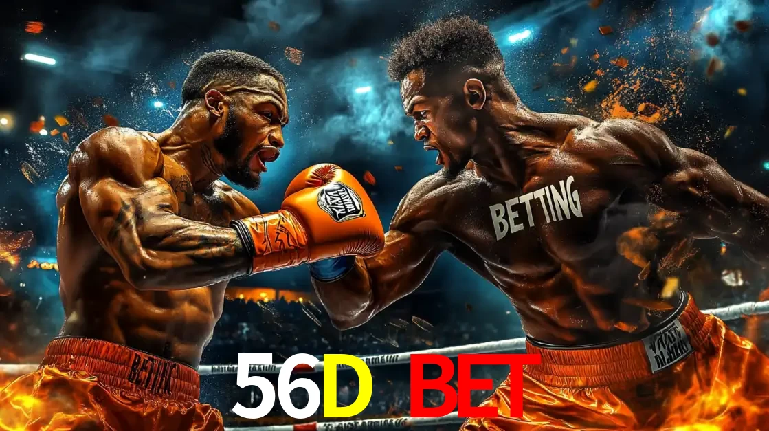 Dois boxeadores em uma luta intensa e explosiva, representando a adrenalina e as oportunidades de apostas em esportes de combate disponíveis na plataforma 56D BET.
