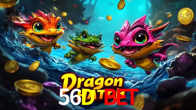 Arte promocional do jogo Dragon Hatch com três adoráveis dragões bebês nadando entre moedas de ouro, um dos slots mais divertidos para jogar no cassino 56D BET.