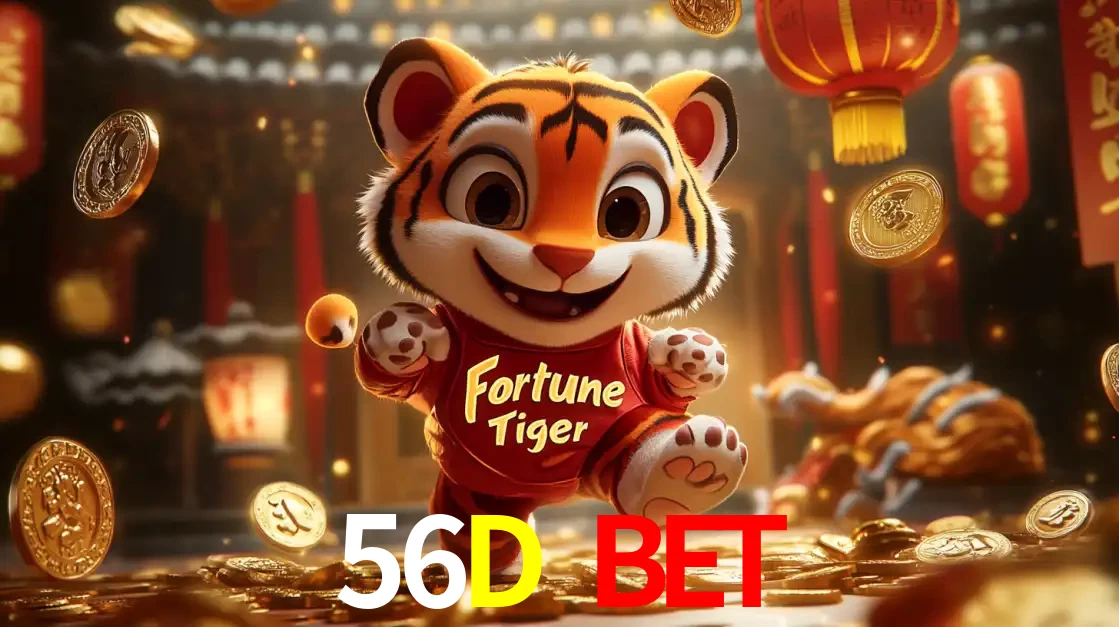 O alegre personagem do Fortune Tiger correndo sobre um caminho de moedas de ouro, simbolizando os grandes prêmios e a diversão do popular jogo de slot do 56D BET.