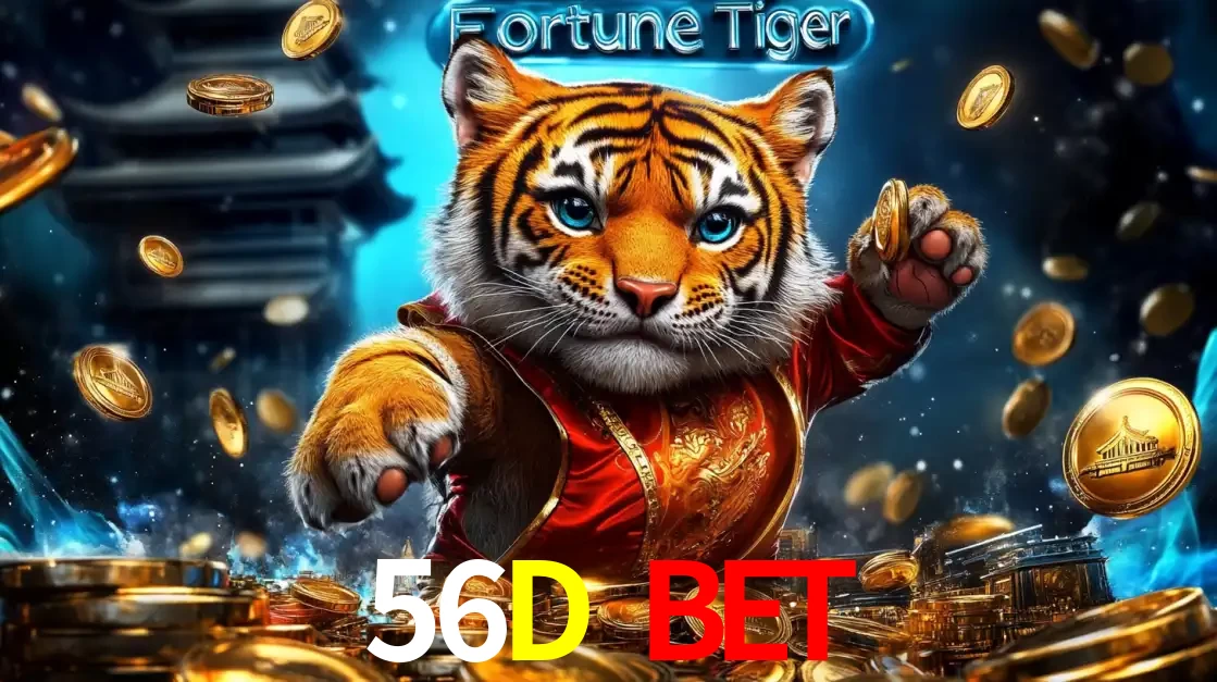 Imagem promocional do jogo de slot Fortune Tiger, com um tigre majestoso em traje tradicional cercado por uma fortuna em moedas de ouro, disponível agora no cassino 56D BET.